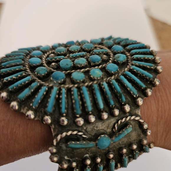 70s turquoise row silver cuff bracelet